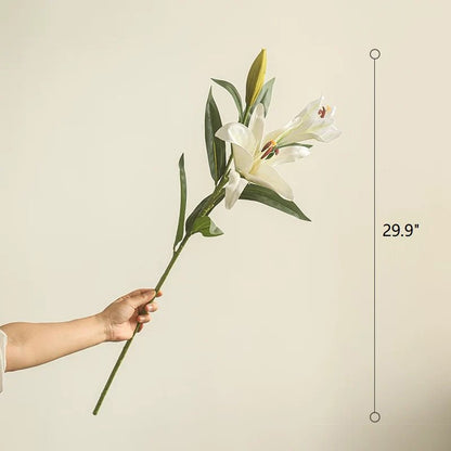 RusticReach artificial Real Touch Lily stem, white lily with green leaves, 30in tall on Tampa Home & Garden Store
