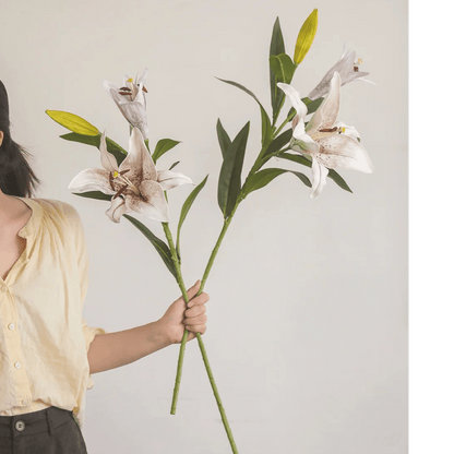 Artificial Real Touch Lily Stem 30 inches tall with white lilies and green leaves on Tampa Home & Garden Store
