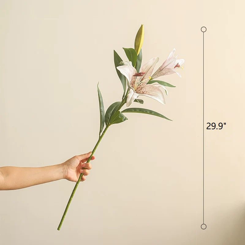 Real Touch Lily Stem 30 inch RusticReach white bloom, green leaves held by hand 29.9 inch on Tampa Home & Garden Store