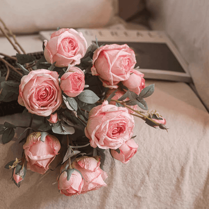 Miriya Large Rose Stem by RusticReach pink artificial roses with dusty leaves 25.2 in tall on Tampa Home & Garden Store
