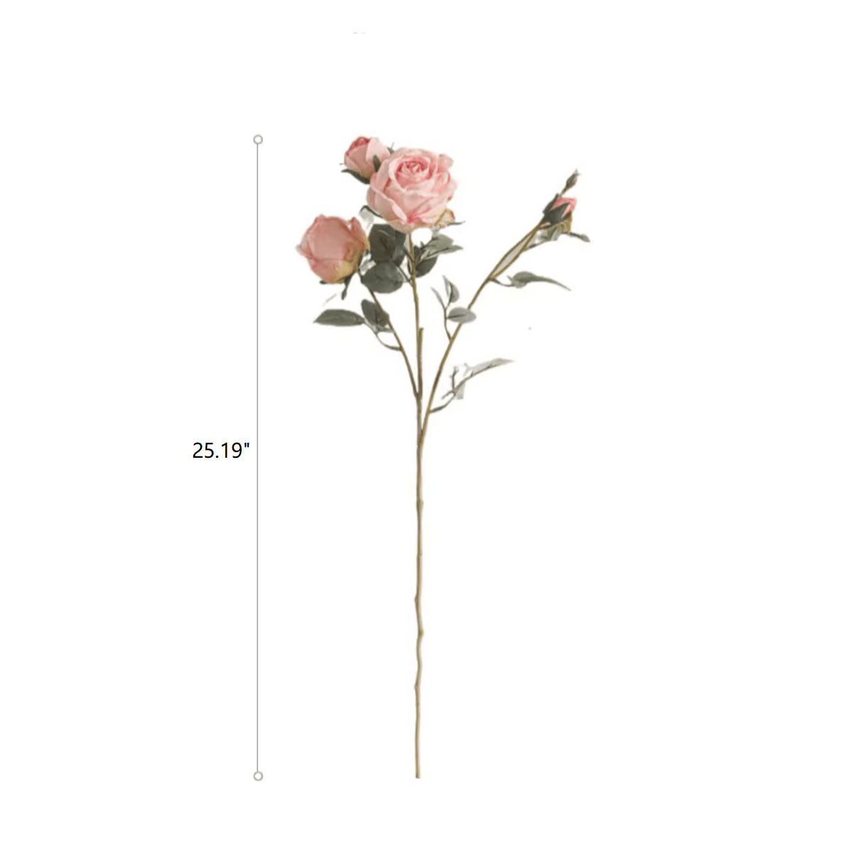 Miriya Large Rose Stem with three pink roses and green leaves, RusticReach tall stem 25.2in tall on Tampa Home & Garden Store