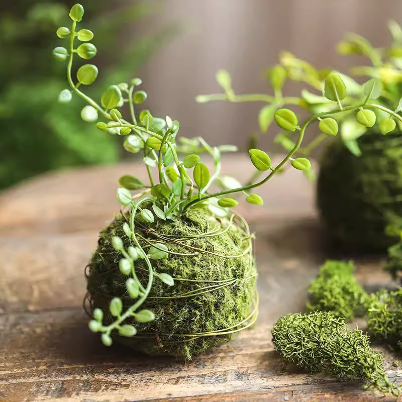 Mossy Meadow Foam Ball by RusticReach with green vines and moss coating 2 moss balls on Tampa Home & Garden Store