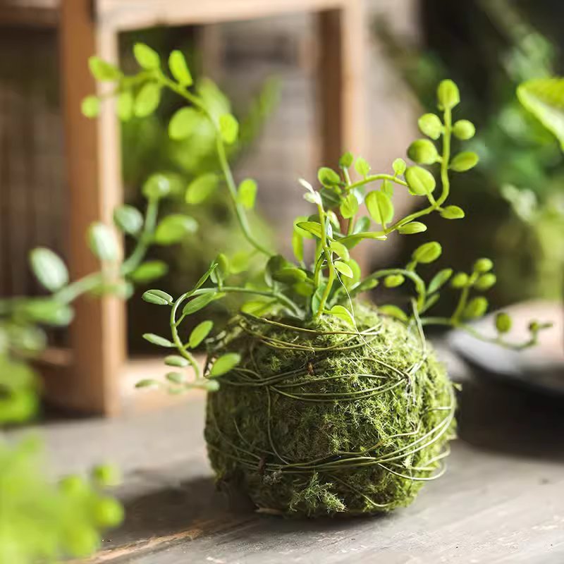 Mossy Meadow Foam Ball by RusticReach with moss-wrapped base and trailing green stems on Tampa Home & Garden Store
