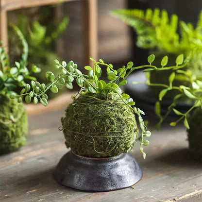 Mossy Meadow Foam Ball RusticReach foam sphere with trailing greenery on metal stand on Tampa Home & Garden Store