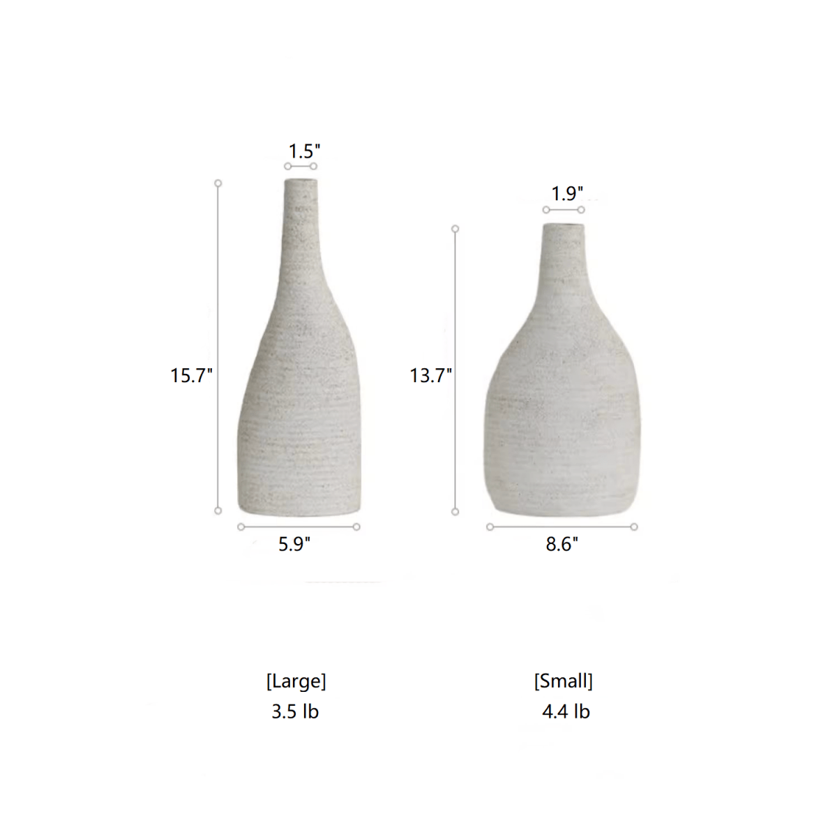 RusticReach Narrow Neck Vase in White; two ceramic vases, large and small on Tampa Home & Garden Store