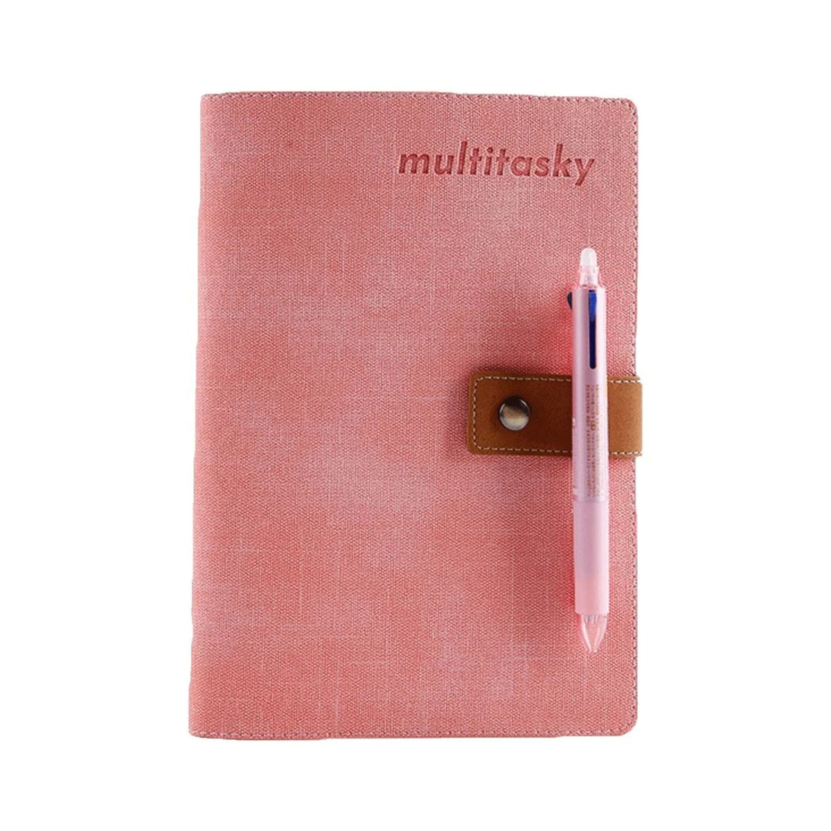 Everything Notebook B5 pink fabric cover with leather strap and pen in loop on Tampa Home & Garden Store