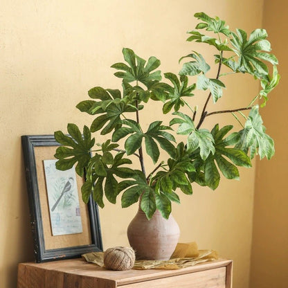 Octagonal Foliage Branch, 37.4 inches tall, palmate green leaves in ceramic vase RusticReach on Tampa Home & Garden Store