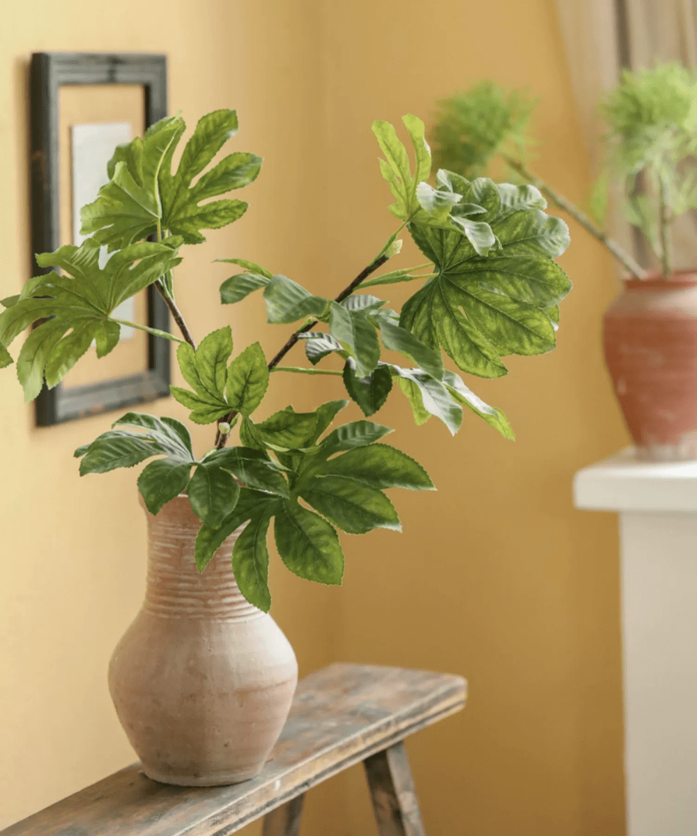 Artificial Octagonal Foliage Branch 37.4 inches tall in beige vase with green leaves RusticReach plant on Tampa Home & Garden Store