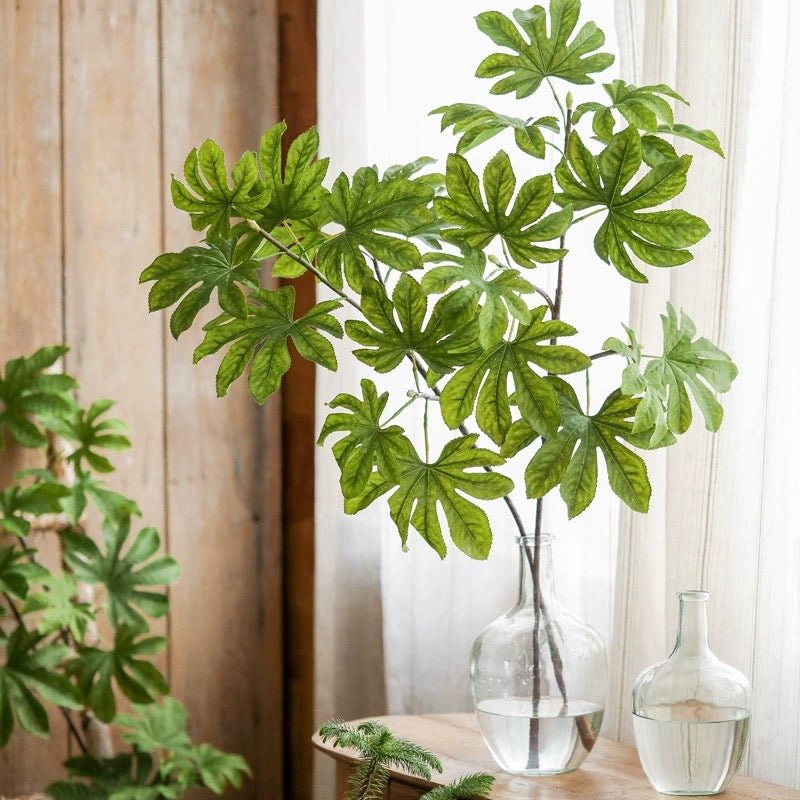 Artificial Octagonal Foliage Branch 37.4in tall with green palmate leaves in a RusticReach vase on Tampa Home & Garden Store