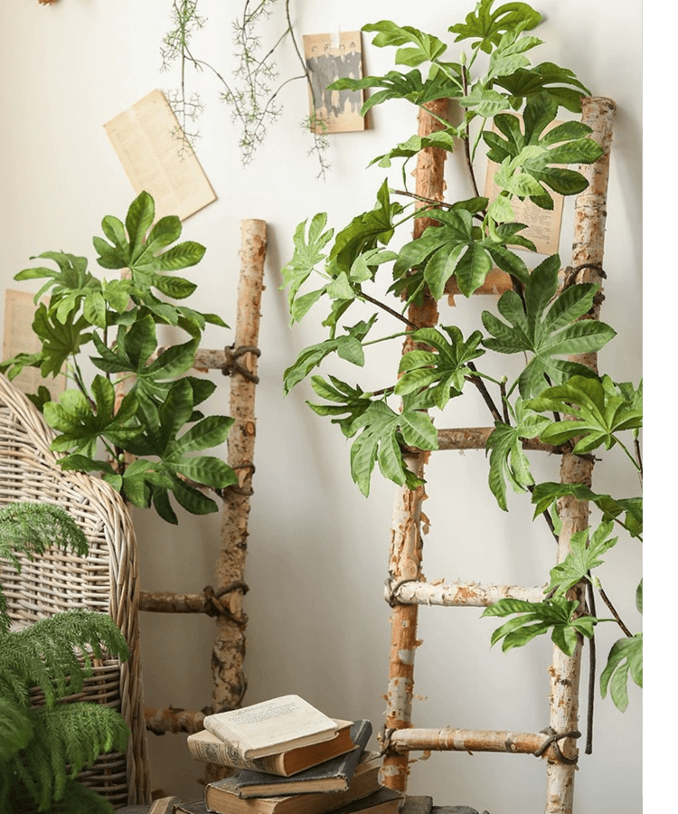 Artificial Octagonal Foliage Branch 37.4 tall with green leaves on birch ladder RusticReach on Tampa Home & Garden Store