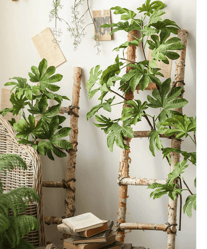 Artificial Octagonal Foliage Branch 37.4 tall with green leaves on birch ladder RusticReach on Tampa Home & Garden Store