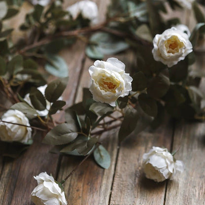 Artificial small peony vine 65-inch long with white blooms and green leaves RusticReach on Tampa Home & Garden Store