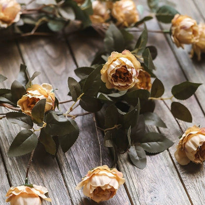 Artificial small peony flower vine 65-inch long with peach petals and green leaves RusticReach on Tampa Home & Garden Store