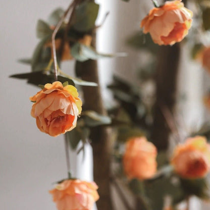 Artificial small peony flower vine 65-inch long with orange peach blooms RusticReach on Tampa Home & Garden Store