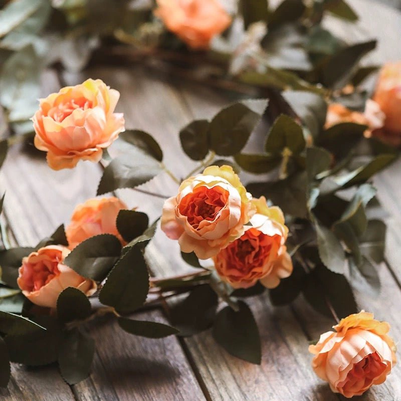RusticReach artificial small peony flower vine 65-inch long peach blooms with green leaves on Tampa Home & Garden Store