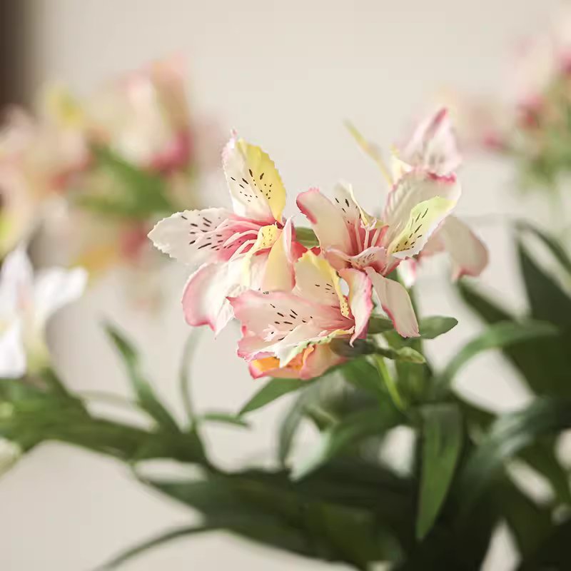 Artificial Peruvian Lily Stem 29.5in tall with pink and yellow blooms RusticReach on Tampa Home & Garden Store