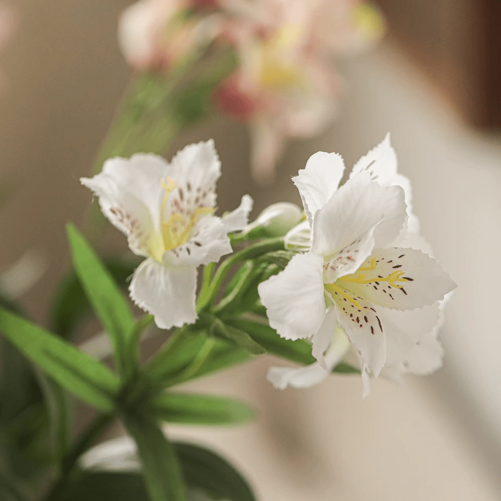 Artificial Peruvian lily stem 29.5in tall with white blooms and green foliage RusticReach on Tampa Home & Garden Store