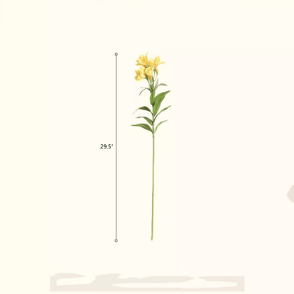 Artificial Peruvian Lily Stem with yellow blossoms and green leaves, RusticReach 29.5in tall on Tampa Home & Garden Store