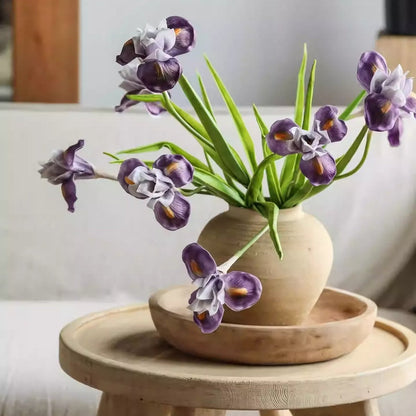Purple iris stem 22in tall artificial flower by RusticReach in a beige ceramic vase on Tampa Home & Garden Store