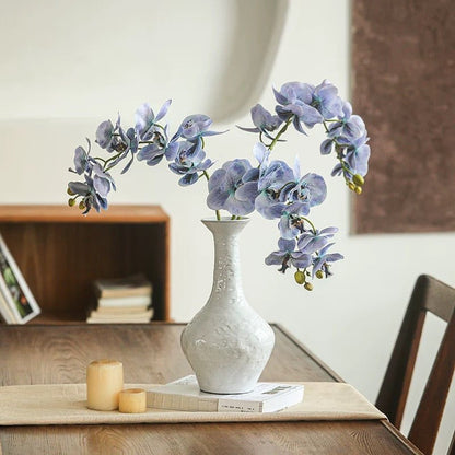 Real Touch Orchid Stem by RusticReach, lavender, 35in tall, in white vase on wood table on Tampa Home & Garden Store