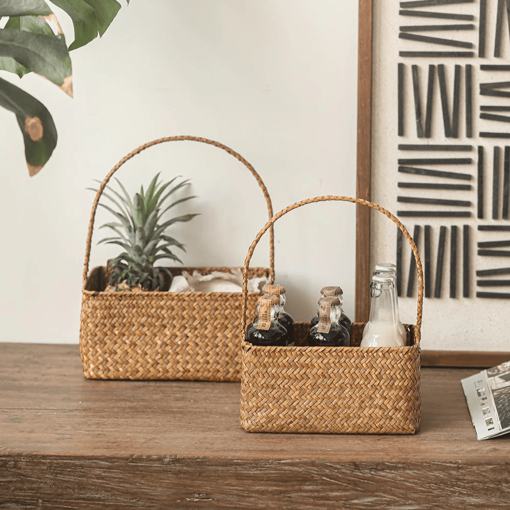Woven Carry Basket Organizer RusticReach 2 baskets with handles on Tampa Home & Garden Store