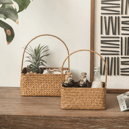 Woven Carry Basket Organizer RusticReach 2 baskets with handles on Tampa Home & Garden Store