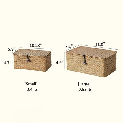 Rectangular Natural Straw Storage Basket with Lid by RusticReach; two sizes, natural straw on Tampa Home & Garden Store
