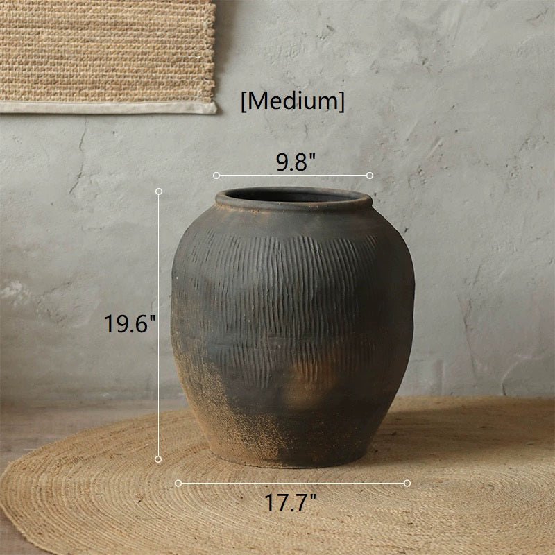 Round Earthenware Gray Pot by RusticReach with textured surface, 19.6 in tall on Tampa Home & Garden Store
