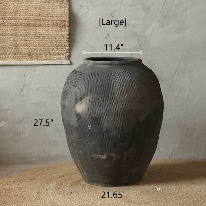 Round earthenware gray pot by RusticReach, large 27.5in tall with 11.4in opening on Tampa Home & Garden Store