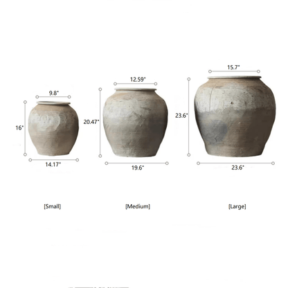 Round Earthenware Pot set of 3 by RusticReach in small, medium and large sizes with beige-gray finish on Tampa Home & Garden Store