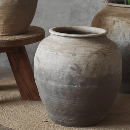 Round earthenware pot by RusticReach in muted gray-brown glaze on Tampa Home & Garden Store