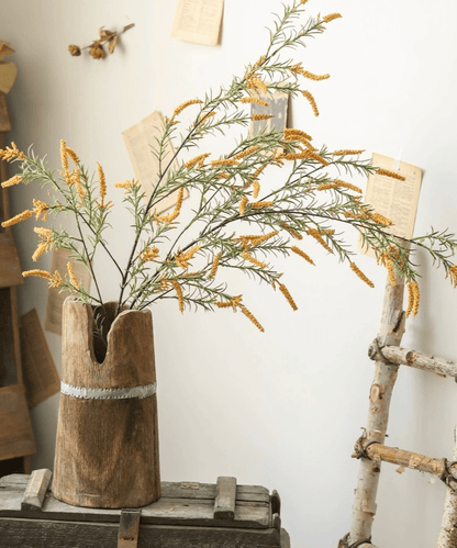 Artificial large rosemary stem, 49 inches tall, in a rustic wooden vase with a metal band RusticReach on Tampa Home & Garden Store