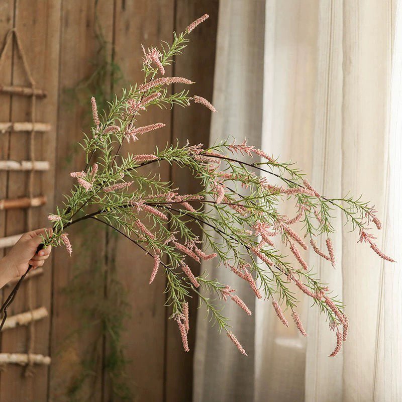 Artificial Large Rosemary Stem 49-inch tall with pink flower spikes and green feathery leaves on Tampa Home & Garden Store