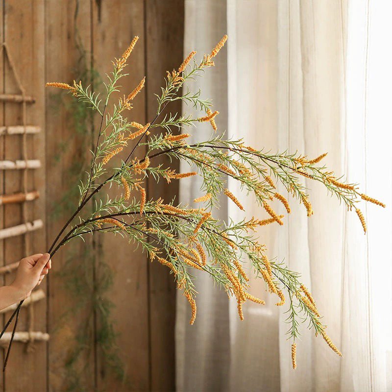 Artificial large rosemary stem, 49in tall, RusticReach; green leaves with orange spikes on Tampa Home & Garden Store