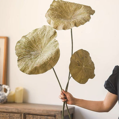 Artificial Rustic Lotus Stem RusticReach three-stem arrangement with large olive leaves on Tampa Home & Garden Store