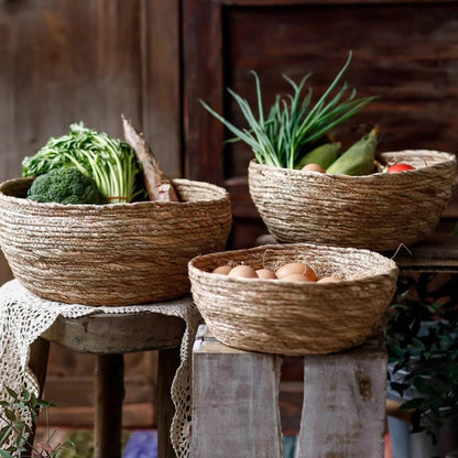 Seagrass bowl basket set of 3 by RusticReach, natural woven for storage or display on Tampa Home & Garden Store