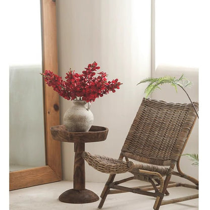 Single Red Orchid Stem 24in Tall RusticReach in gray ceramic vase on a wooden pedestal on Tampa Home & Garden Store
