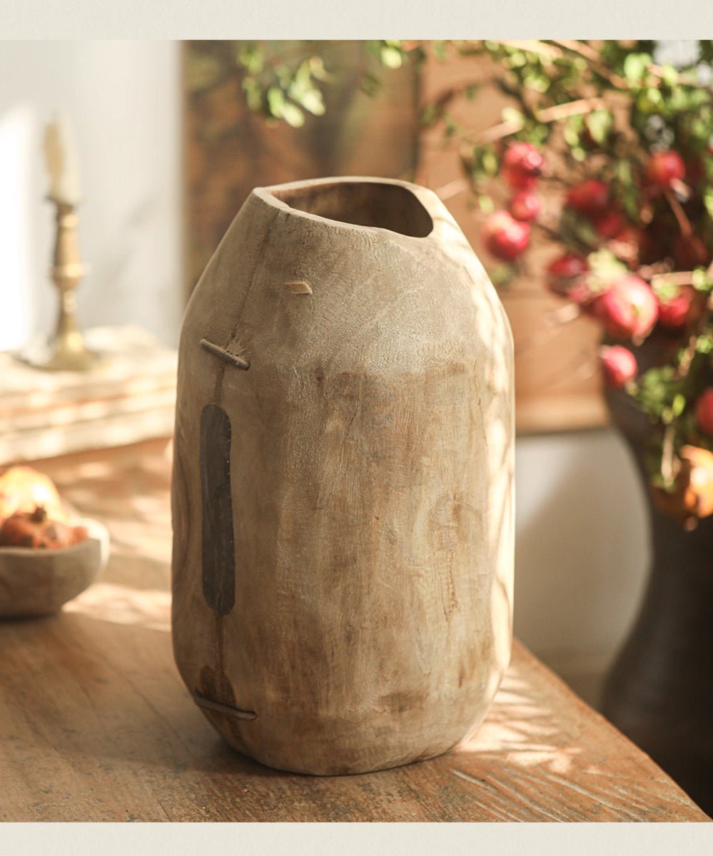 Homestead solid wood décor vase, natural beige wood with rustic grain, RusticReach on Tampa Home & Garden Store