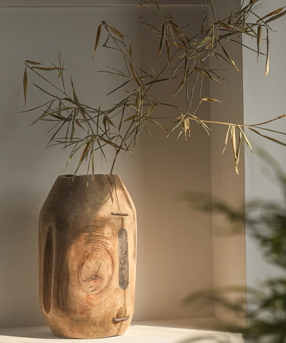 Homestead Solid Wood Décor Vase by RusticReach, natural wood finish with carved grain accents on Tampa Home & Garden Store