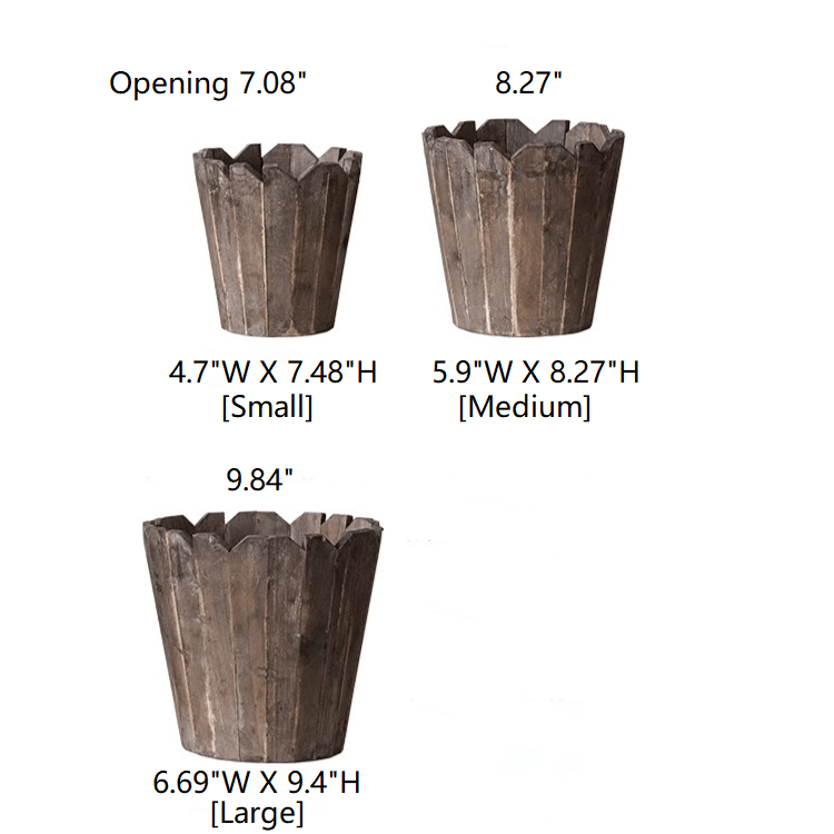 RusticReach Spliced Solid Wood Round Planters set of three in natural brown with scalloped rims on Tampa Home & Garden Store