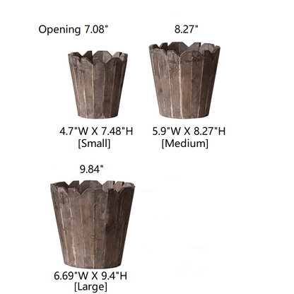 RusticReach Spliced Solid Wood Round Planters set of three in natural brown with scalloped rims on Tampa Home & Garden Store