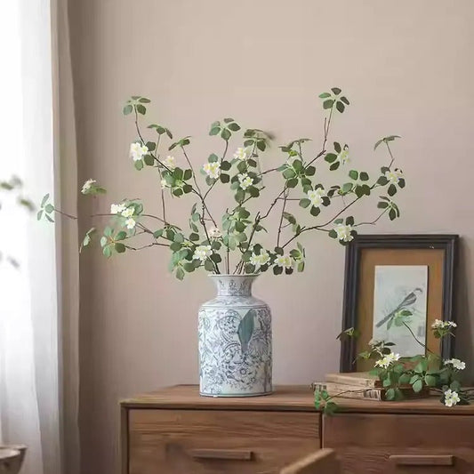 Spring Blossom Stem 33.4-inch tall RusticReach artificial flowering plant in blue ceramic vase on Tampa Home & Garden Store