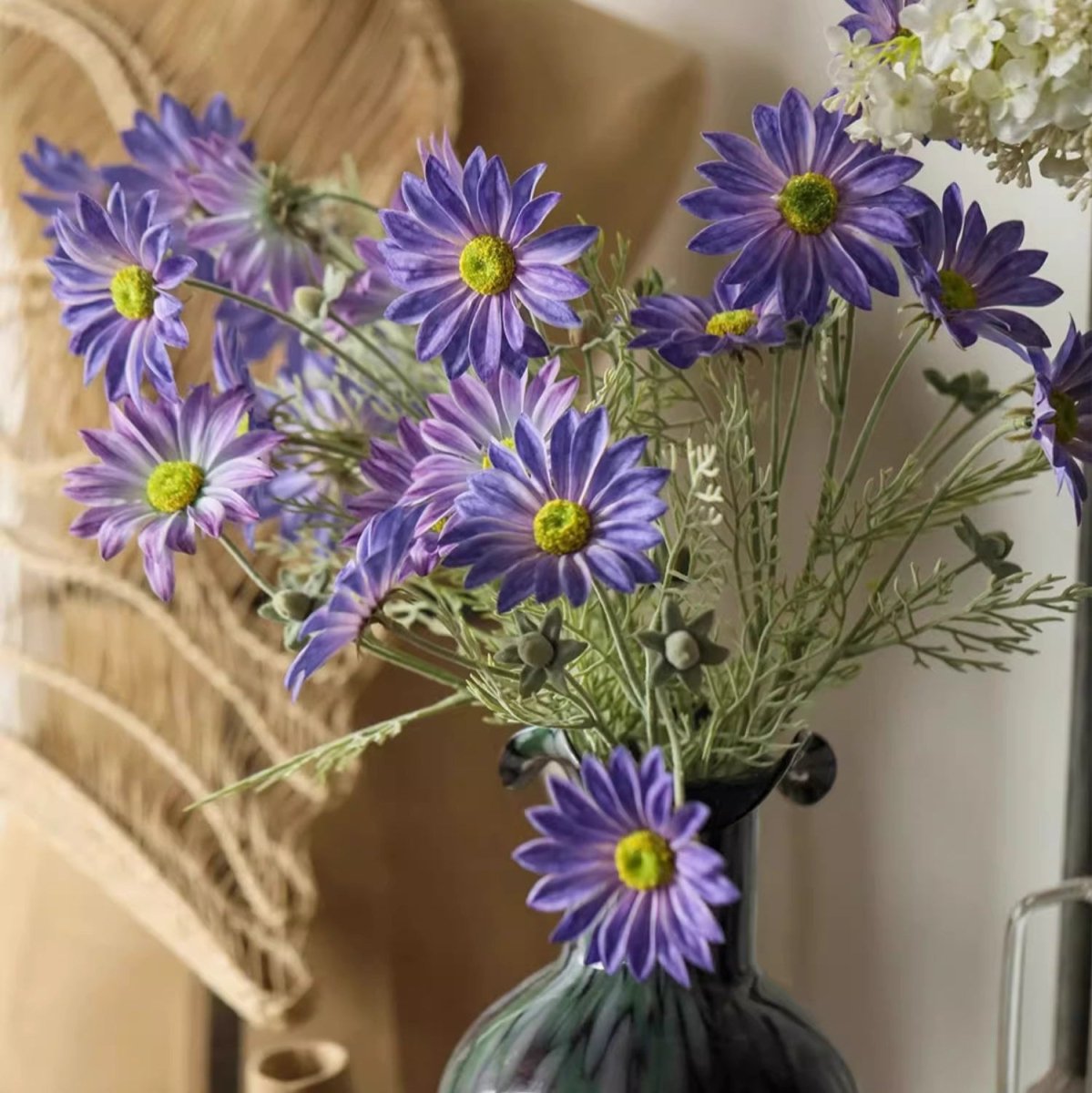 Summer Chrysanthemum flower stem in purple 23.6in tall artificial flora by RusticReach green vase on Tampa Home & Garden Store