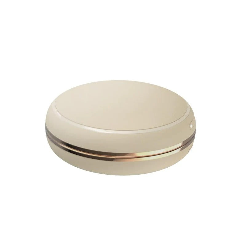 Macaron power bank hand warmer mirror compact, cream with rose-gold band on Tampa Home & Garden Store