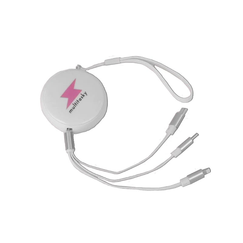 Retractable 3-Port USB Keychain white round housing with three cables by Best Product Finds on Tampa Home & Garden Store