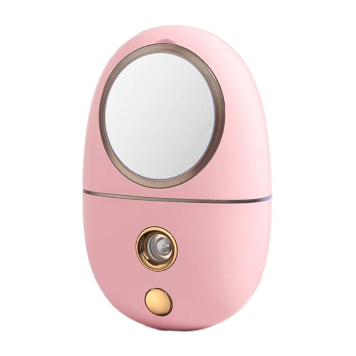 Mini portable nano face mister mirror pink with round mirror and gold trim on Tampa Home & Garden Store