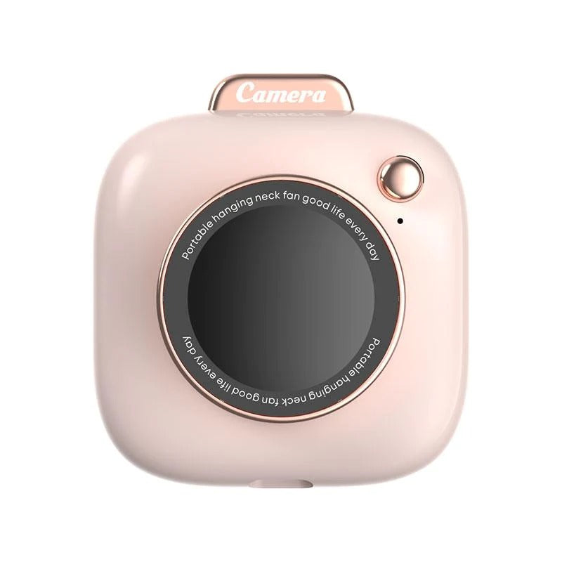 Mini Camera-Shaped Necklace Fan in pink with rose-gold trim, Best Product Finds brand on Tampa Home & Garden Store