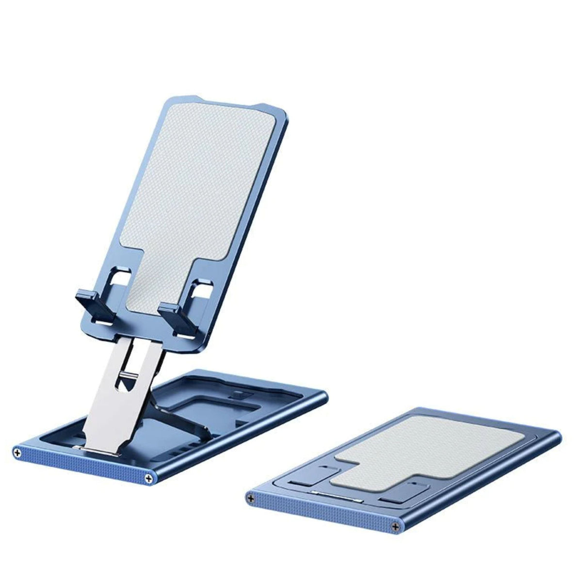 Slim & Compact Foldable Phone Holder blue metal frame by Best Product Finds with adjustable clamps on Tampa Home & Garden Store