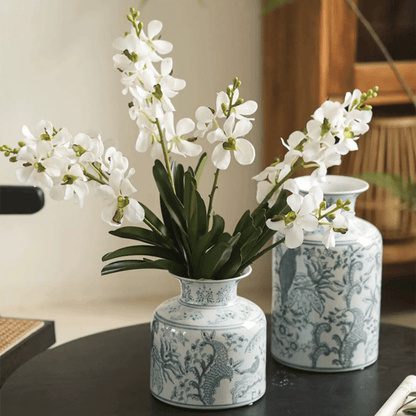 Faux Vanda Orchid Stems 2 stems white blooms green leaves in ceramic vases RusticReach on Tampa Home & Garden Store