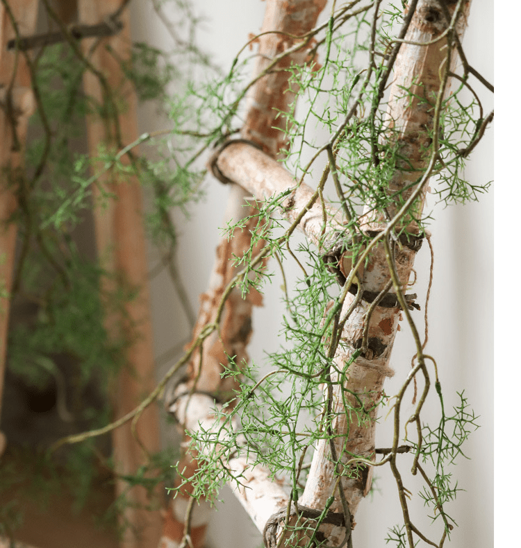 Artificial Rattan Vine; RusticReach, green wispy foliage on light-brown branches, 55-inch long on Tampa Home & Garden Store